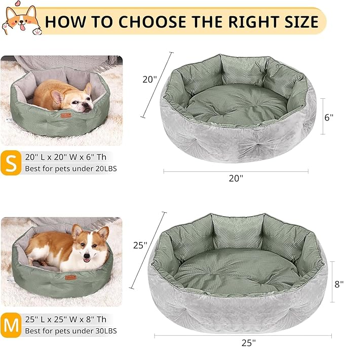 Dual-Sided Pet Bed for Medium Dogs & Large Cats, Reversible Dog Bed with Warm Plush & Cool Oxford Fabric, Ultra-Comfort Supportive Washable Cat Bed, Non-Slip Bottom, Grey 25x25 Inch