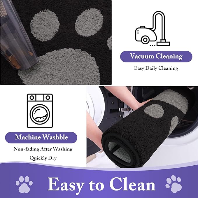 Buganda Dog Door Mat for Muddy Paws, Absorbent Dirt Trapper Non Slip Indoor Doormats, Washable Low-Profile Mat for Mud Dogs, Entryway Carpet for Inside Floor (48x30 Inches, Black and Grey)