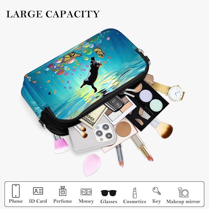 BIAOTIE Wristlet Purses for Women, Nylon Small Crossbody Bags with Adjustable Strap 3 Zipper Wristlet Wallet Phone Organizer