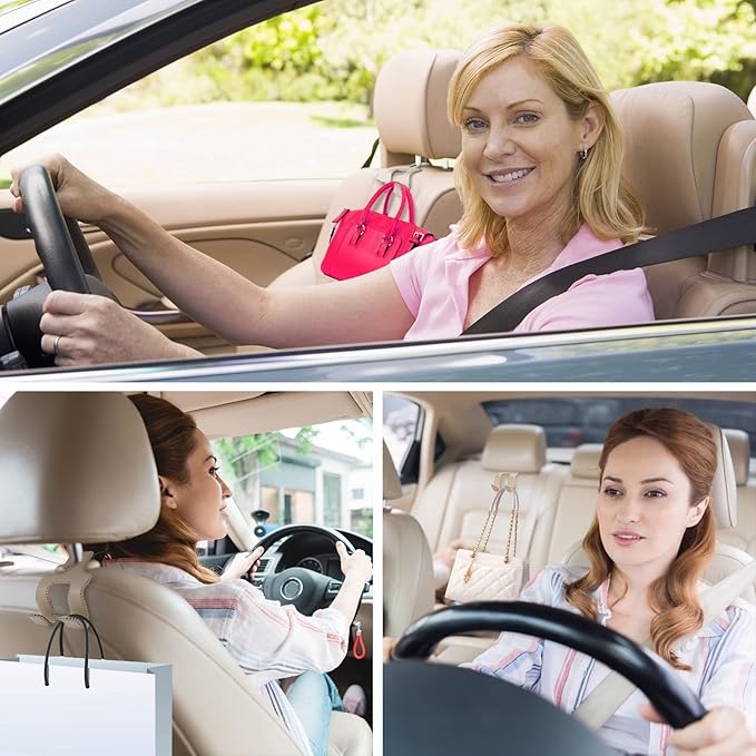 Upgraded Headrest Hooks for Purses and Bags, 2 in 1 Car Back Seat Head Rest Hanger Matching Cars Interior Genuine Leather Vehicle Storage Holder Hook, 1 Pack, Black
