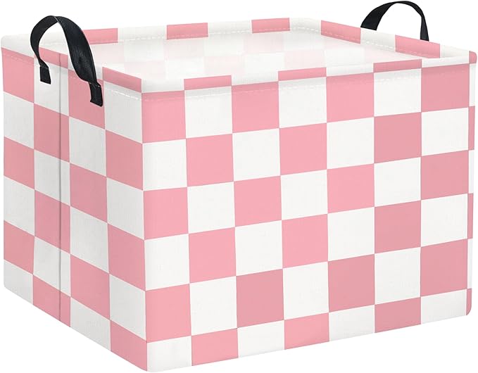HIYAGON Rectangular Baby Girl Basket Fabric Storage Basket Storage Bin Organizer Box Room Decor(Pink Checkered)