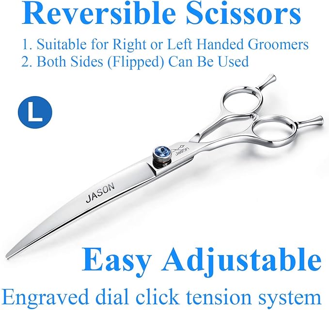 JASON 7" Curved Dog Grooming Scissors, Cats Grooming Shears Pets Trimming Kit with for Left Handed Groomers, Sharp, Comfortable Shear