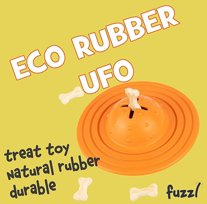 Eco Rubber Chuck & Treat Sky Saucer - Orange - Long Lasting Dog Chew Toys for Aggressive Chewers Strong Dog Toy for Dogs Durable Puppy Toys