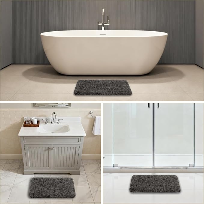 Taupe Bathroom Rugs 17"x24" - High-Density Microfiber Bath Mat, Fluffy Non Slip Absorbent and Washable Bathroom Mat - Ideal for Small Spaces, Vanity, Toilet, or Pet Mat
