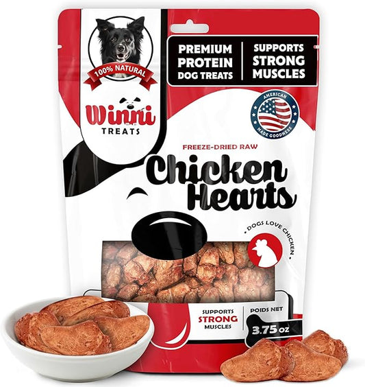 Freeze Dried Chicken Hearts for Dogs – Single Ingredient, High Protein, No Additives, Natural & Grain-Free Raw Dog Treats Natural – Ideal for Treats, Training & Rewarding – 3.75oz Bag