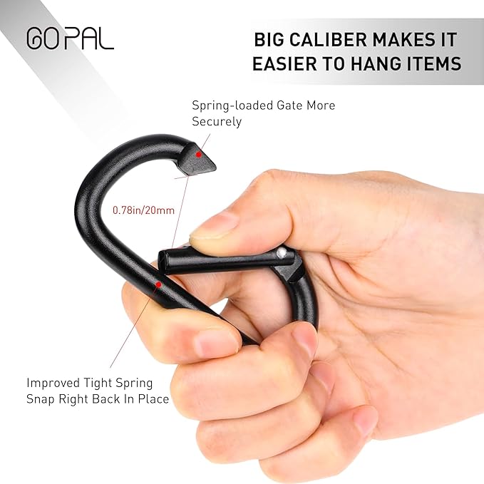 6 Pack Stroller Hooks for Bags, Baby Stroller Clips and Hooks Each Hold 33 lbs, Adjustable Stroller Carabiner Clip for UPPAbaby, DOONA, Baby Jogger, Britax, ChiccoC