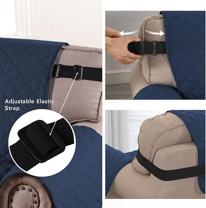 H.VERSAILTEX Reversible Loveseat Cover Couch Cover for 2 Cushion Couch Water Resistant Furniture Protector for Pets Durable Loveseat Slipcover with Non Slip Elastic Strap(Loveseat, Navy/Beige)