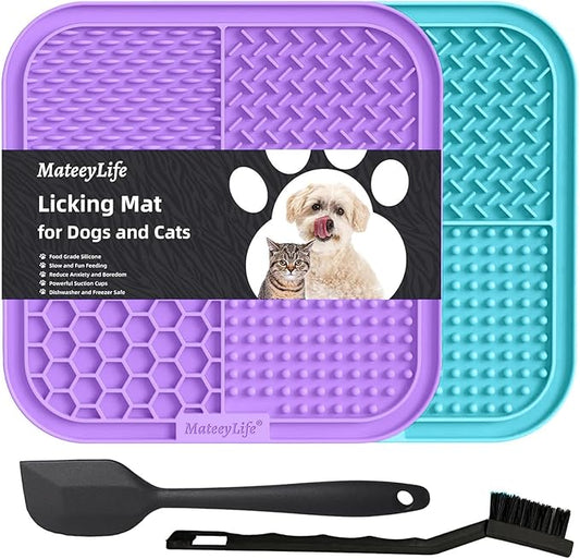 MateeyLife 2PCS Large Lick Mat for Dogs and Cats, Licking Mats for Dog Anxiety Relief, Cat Peanut Butter Lick Pad for Boredom Reducer, Dog Treat Mat Perfect for Bathing Grooming Purple&Light Blue