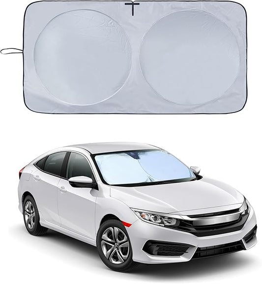 IC ICLOVER Car Windshield Sun Shade, 210T Material Foldable Front Window Sun Visor Protector, Blocks Heat and UV Rays Sun Protection Shield, Keep Your Car Cool, Fits Vans, MPV, Large Vehicles (Large)