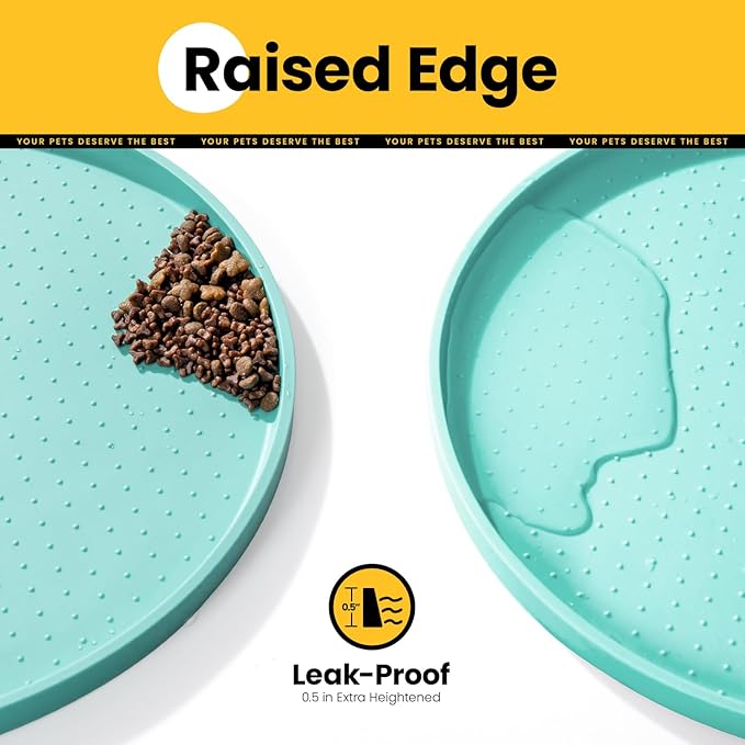 Silicone Dog Food Mat,1/2 Inch Raised Edges Waterproof Rubber Pet Feeding Mat for Dog and Cat, Anti-Slip Pet Bowl Mat,Dishwasher Safe(Turquoise,24"x16")
