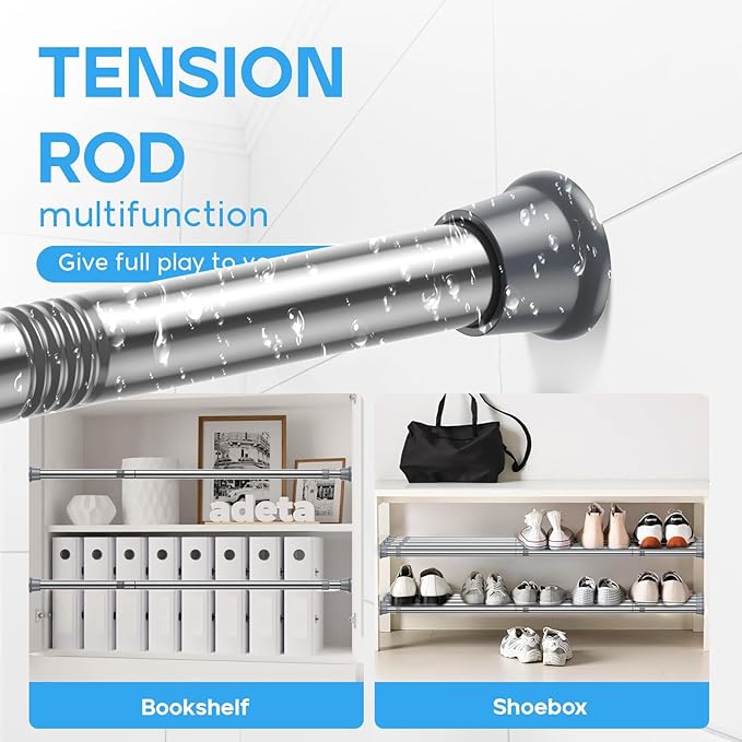 2pack Spring Tension Rods 23-46 Inch Adjustable Silver Tension Rod Extendable Short Curtain Rod Spring Loaded Curtain Rods Tension Rod For Curtains,Closet,Kitchen