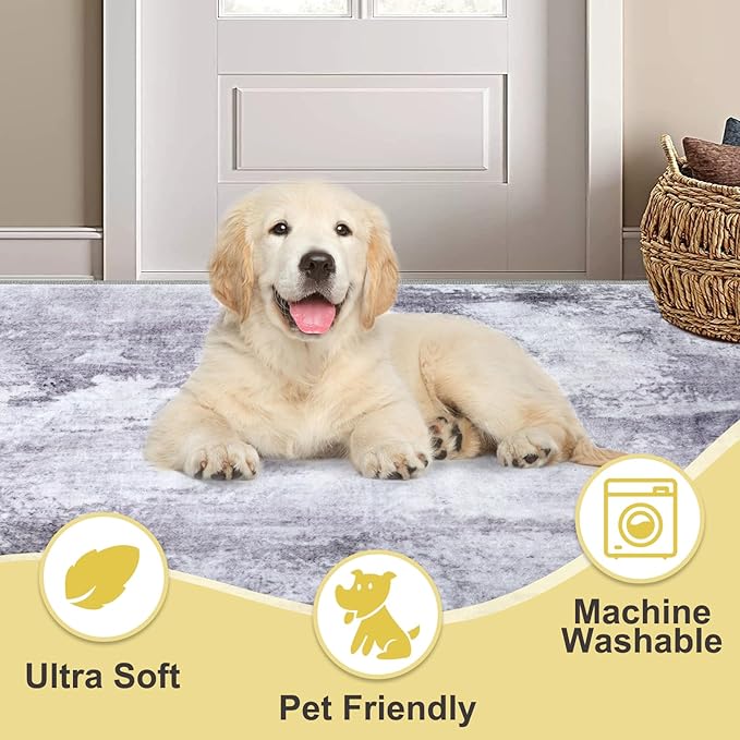 COMSLE Door Mat, Front Door Mat Indoor for Entrance Faux Wool Absorbent Non Slip Modern Throw Rug for Entryway Bedroom Muddy Paws - Pet Friendly, 36x60 Inches,Modern Gray Machine Washable