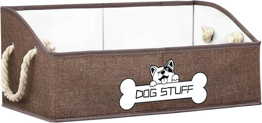 Collapsible Fabric Dog Toy Box and Storage Bin With Handle - Trapezoid Basket Chest Organizer for Pet Toys, Blankets and Accessories,Coffee