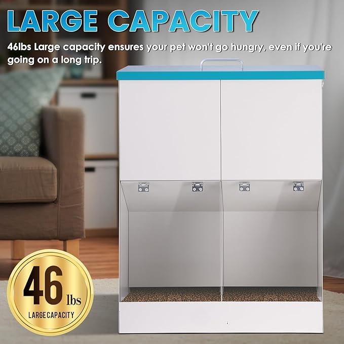 46lbs Automatic Dog Feeder for 2 Dogs Large Breed Dog Food Dispenser Outdoor Gravity Dual Pet Feeder Galvanized Steel Hangable Outside Pet Feeding Station