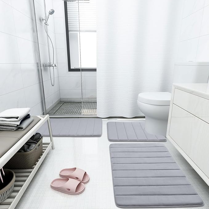 Buganda Memory Foam Bath Mat, 44" x 24", Ultra Soft and Non-Slip Bathroom Rugs, Water Absorbent and Machine Washable Bath Rug Runner for Bathroom, Shower, and Tub, Medium Grey