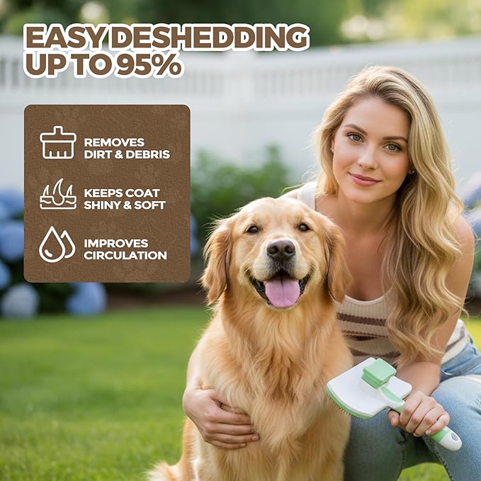 Self Cleaning Pet Brush for Shedding - Slicker Brush Deshedding with One Button Cleaning for Dogs & Cats Haired Pets