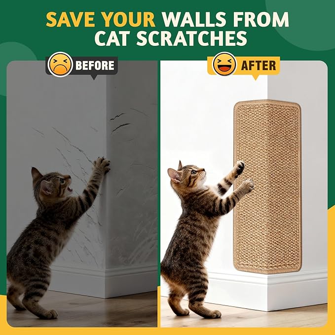 Corner Cat Scratcher | Cat Scratchers Wall Mounted with Faux Sisal & Carpet Pad, 23.6x11.8 Inch Furniture Protector for Indoor Cats to Protect Couches & Walls