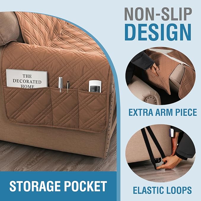 H.VERSAILTEX 100% Waterproof Arm Chair Covers Slipcover Modern Chair Slip Covers with Arms Living Room Chair Covers with Elastic Straps for Dog (Chair, Terracotta/Beige)