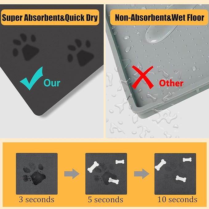 18"×30" Brown Absorbent Dog Mat for Food and Water Bowl- Quick Dry Durable Feeding Mat for Dog and Cat Easy Cleaning Pet Supplies for Messy Pets