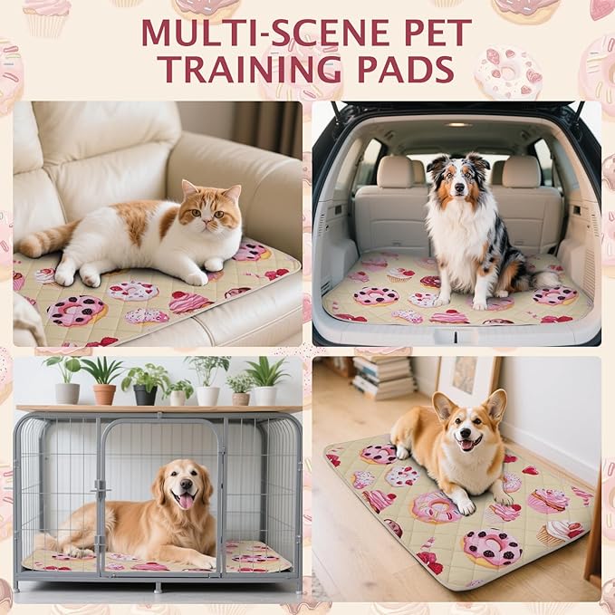 IEUUMLER Washable Pee Pads for Dogs, 2 Pack Cake Pattern Reusable Waterproof Puppy Potty Pads, Non-Slip Absorbent Pet Training Pads for Playpen Crate Bed EU015 Beige Cake, 24x24