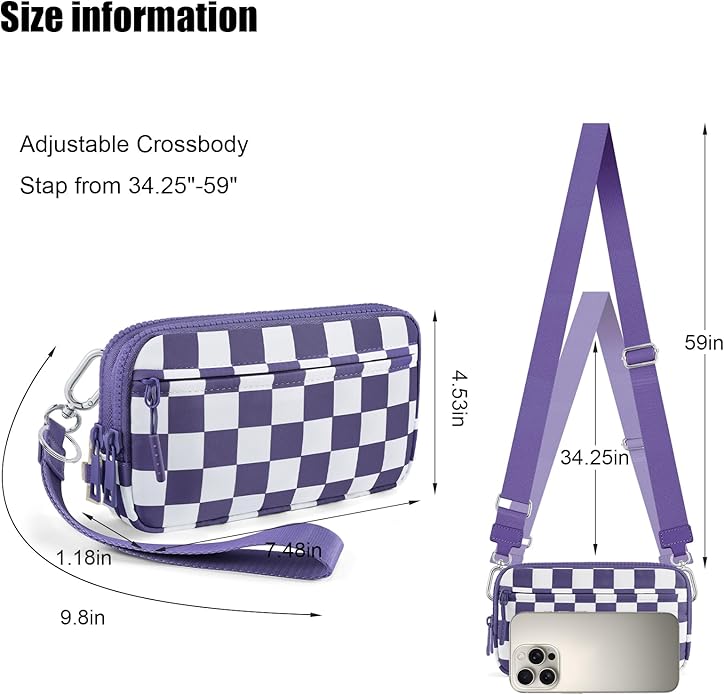 Checkered WristleWallets for Women, RFID Wallet Crossbody with 4 Zippers, Credit Card Holder Cell Phone Organizer