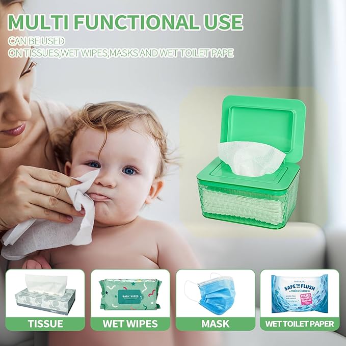 Whiidoom Wipes Dispenser, One-Handed Operation Wipe Holder for Baby & Adult, Seal-Designed Wipes Container for Bathroom Keep Diaper Wipes Fresh (Mint Green)