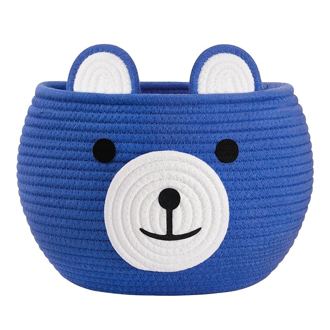 CherryNow Baby Basket for Nursery, Bear Gift Baskets Empty for Kids, Baby Boy Gifts Basket for Playroom, Decorative Storage Baskets for Diaper Caddy Toys, Blue, 10.5"D x 8.5"H