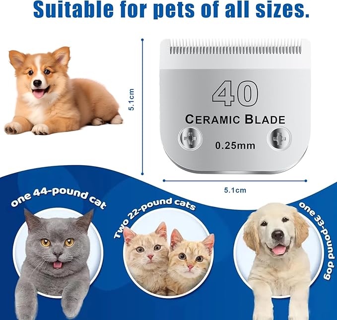 colorski 40# Detachable Pet Dog Grooming Clipper Ceramic Blade,Compatible with Andis Size 40 Cut Length 1/100"(0.25mm),Compatible with andis/wahl/Oster Dog Clippers 1PCS