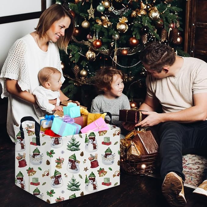 FXOCSHE Rectangle Christmas Basket,Nursery Hamper,Waterproof Laundry Hamper,Collapsible Canvas Laundry Basket,Toy Organizer,Christmas room decor,Gift Basket(Green Christmas)