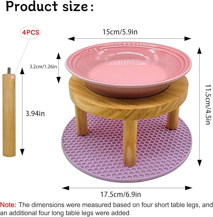 Elevated Cat Bowls Raised Ceramic Cat Dishes Adjustable Height Stand Whisker Fatigue Friendly Food Plates Feeding Station for Kittens Puppies Dog(Pink)