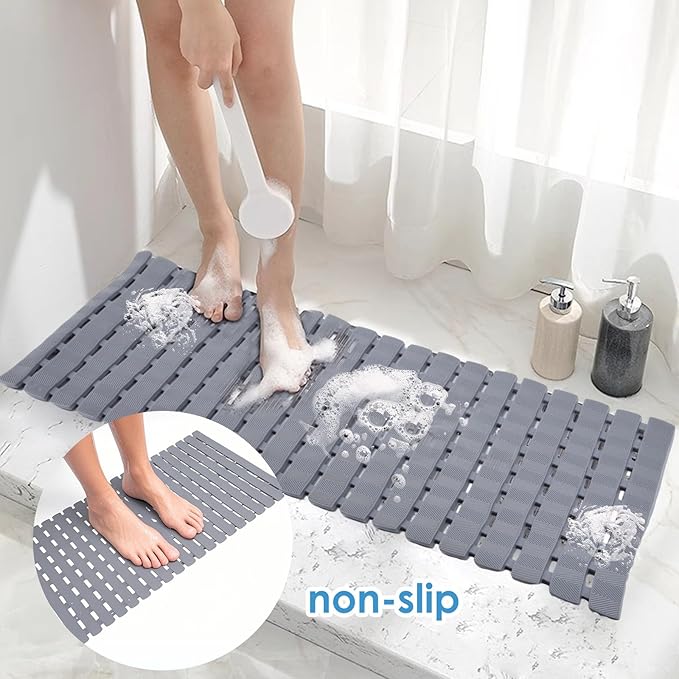 Bathtub Shower Mat, Pet Dog Bathing Non-Slip Mat, Dog Bath mat for tub, Quick Drain Bathtub Mat with Suction Cups & Drain Holes for Bathroom, 27 X 15.7 Inch (Khaki)