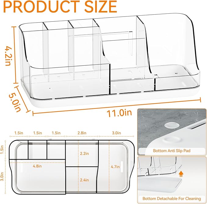 Yieach Mens Bathroom Organizer Countertop,Bathroom Sink Caddy Countertop Storage,White 7 Slot Vanity Bathroom Toiletry Organizers and Toothbrush Holders for Toothpaste,Electric Tooth Brush Organizer