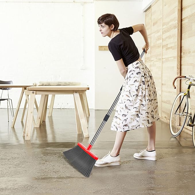 kelamayi Upgrade Broom and Dustpan Set, Broom with Dustpan Combo Set, Large Size and with Long Handle, Upright,Ideal for Indoor Outdoor Garage Kitchen Room Office Lobby Use (Black&Red)