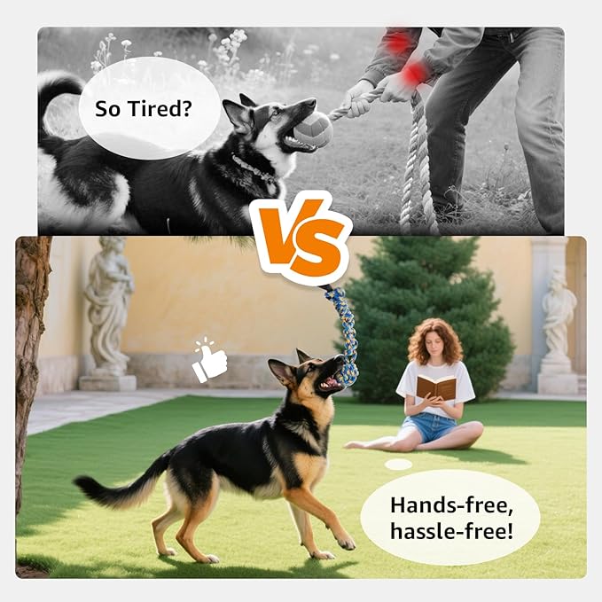 LOOBANI Outdoor Bungee Tug Toy, Dog Toy Hanging from Tree for Small to Large Dogs, Interactive Exercise Play Cord & Tether with Chew Rope Toy (Tree Stump Tug of War-Black)