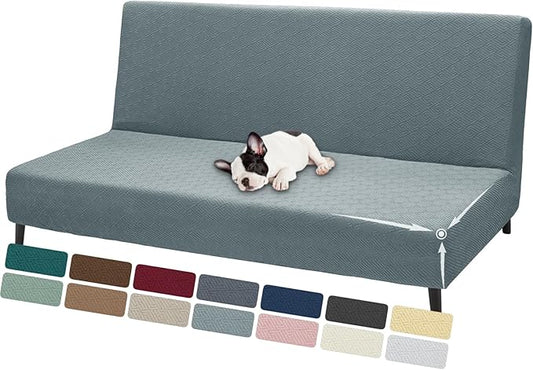 ZNSAYOTX Stretch Fit Futon Cover (67"-82") Armless Futon Sofa Bed Slipcover with Elastic Band, Universal Foldable Sofa Mattress Protector Full Queen Size, Washable Comfort Jacquard (Light Grey)