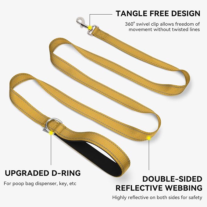 Joytale Dog Leash, 6 FT Double-Sided Reflective, Padded Handle Nylon Heavy Duty Leashes for Small Dogs Walking, Khaki