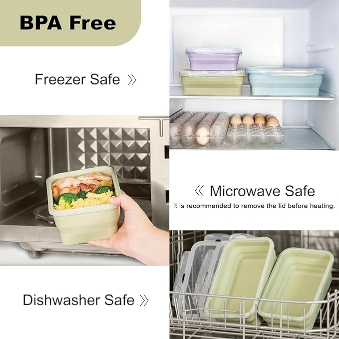 Extra Large Silicone Food Storage Containers with Lids, 4 Pack Set 68oz/2000ml Collapsible Meal Prep Lunch Containers, Microwave, Freezer and Dishwasher Safe