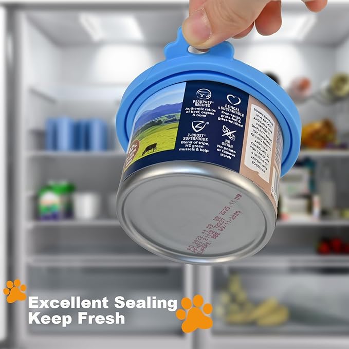 6 packs Pet Food Can Lids, Food Safe BPA-Free & Dishwasher Safe, Can Covers with 1 Spoon Can Openers Most Standard Size Dog and Cat Can Tops