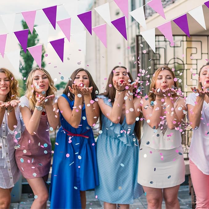 Preboun 164 Feet Pastel Pennant Banner Bunting Pennant Banner Garland 120 Pcs Pastel Triangle Flags on a String for Baby Shower Birthday Graduation Wedding Hanging Decorations(Purple)