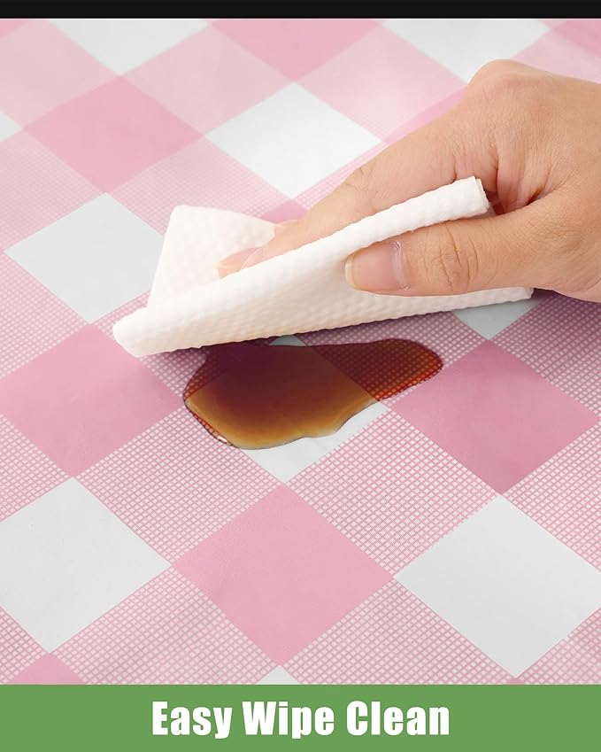 Smiry 8 Packs Gingham Disposable Table Cloth, 54 x 108 Inch Waterproof Plastic Tablecloth, Rectangle Pink and White Checkered Table Covers for Party, Birthday, Picnic, Valentines