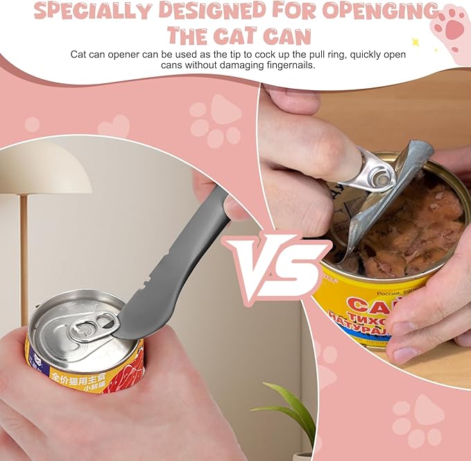 Yummy Sam 5 Pcs Pet Food Can Lids & Spoons Set, Including Wet Food Storage Can Covers for Multiple Sizes Pet Food Cans, Cat Can Opener, Cat Strip Feeder Spoon and Cat Spoons for Wet Food (Grey)