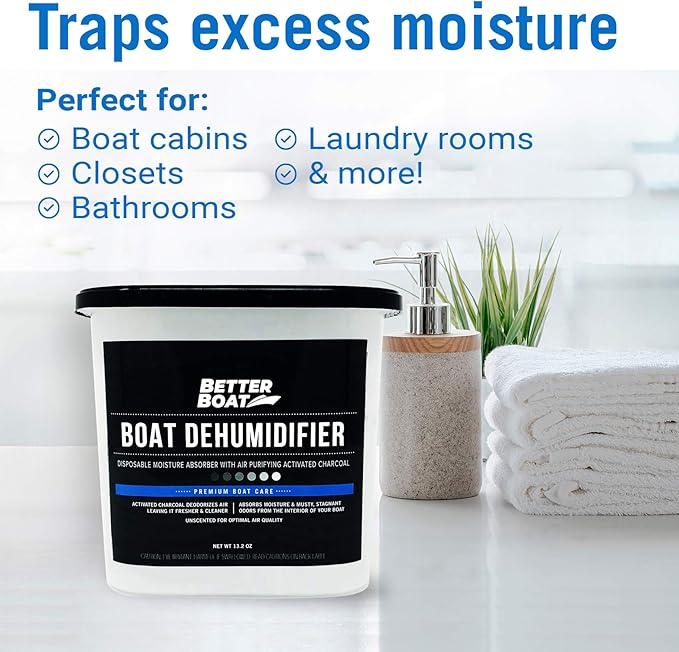 Moisture Absorber and Boat Dehumidifier, Charcoal Odor Remover for Damp Smell and Humidity, Unscented and Fragrance-Free, 4 Pack, Ideal for Basement, Closet, Home, RV, or Boating, No Refill Needed