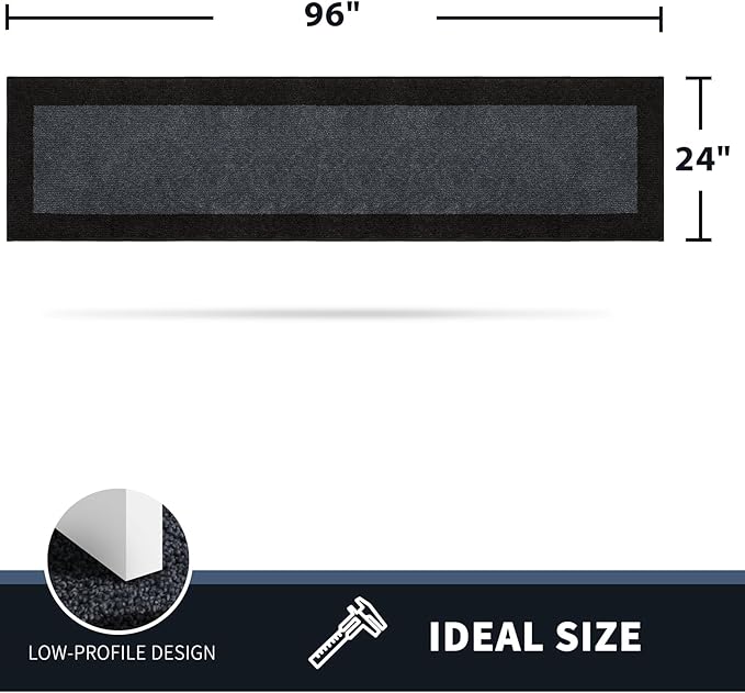 PURRUGS Dirt Trapping Door Mat 24" x 96", Non-Slip Machine Washable Entry Rug, Entrance Mat, Indoor Front Door Mat, Super Absorbent Entryway Rug for Muddy Shoes & Paws, Bluish Grey & Charcoal