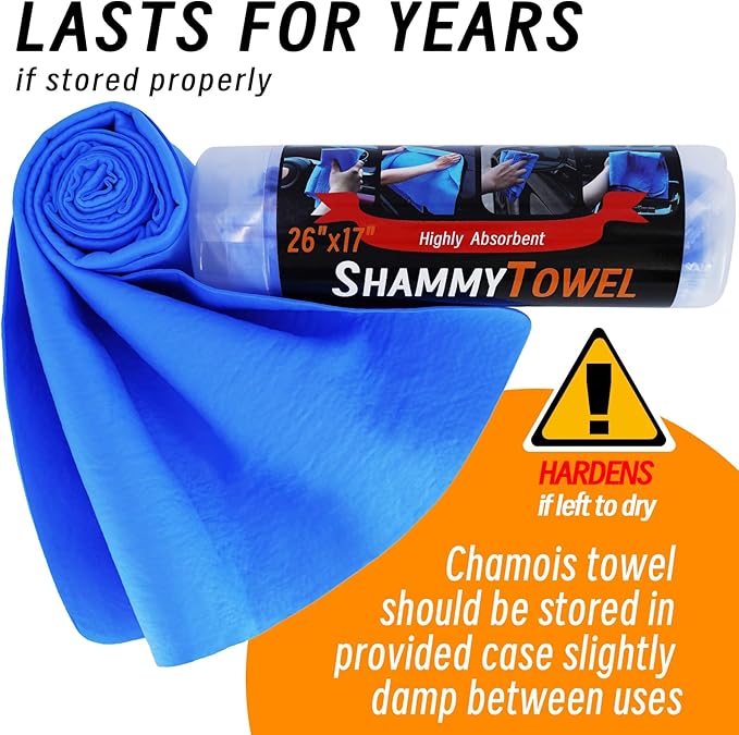 Tubsalah Premium Shammy Cloth for Car Drying - 2 Pack (26”x17”) - Super Absorbent Synthetic Chamois Bathroom,Pets, Dust Remove,- Reusable Non-Scratch Vehicle Dry Towel (Yellow & Blue)