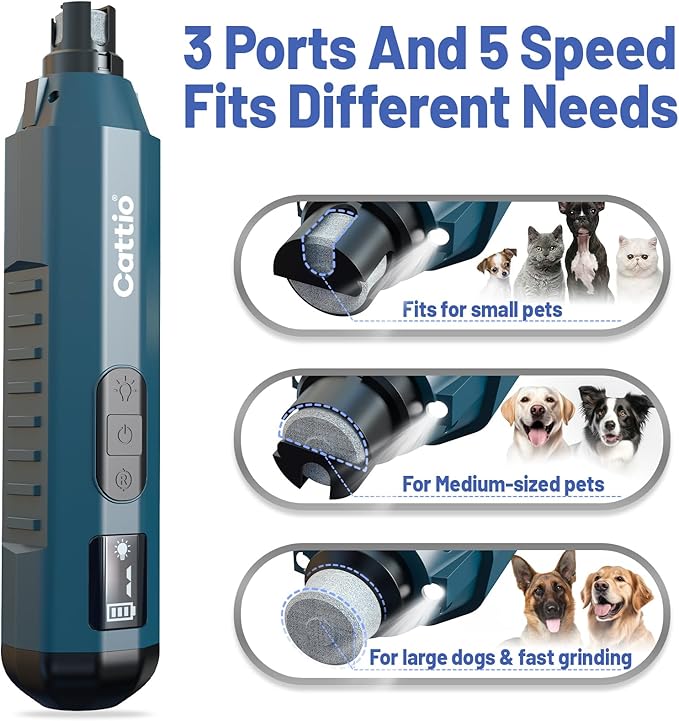 Dog Nail Grinder - Professional Electric Dog Nail Trimmer for Dogs & Cats Quiet Painless Grooming & Smoothing Dog Nail Clipper & File Included - Suitable for Small Medium Large Pets (Dark Blue)