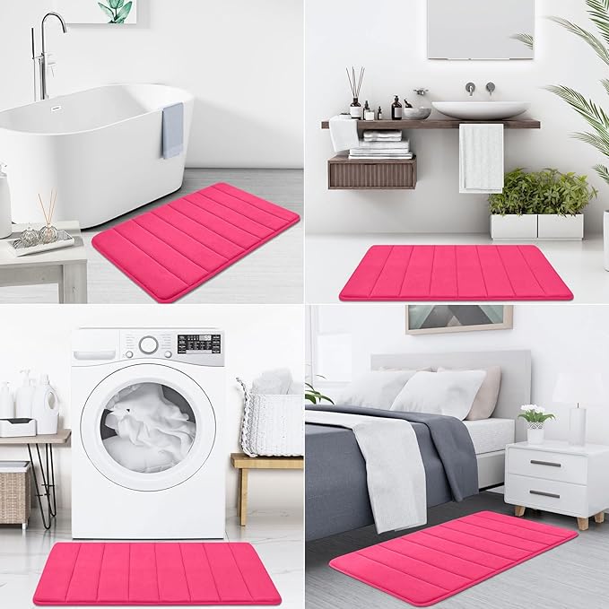 Buganda Memory Foam Bath Mat, 47" x 24", Ultra Soft and Non-Slip Bathroom Rugs, Water Absorbent and Machine Washable Bath Rug Runner for Bathroom, Shower, and Tub, Deep Pink