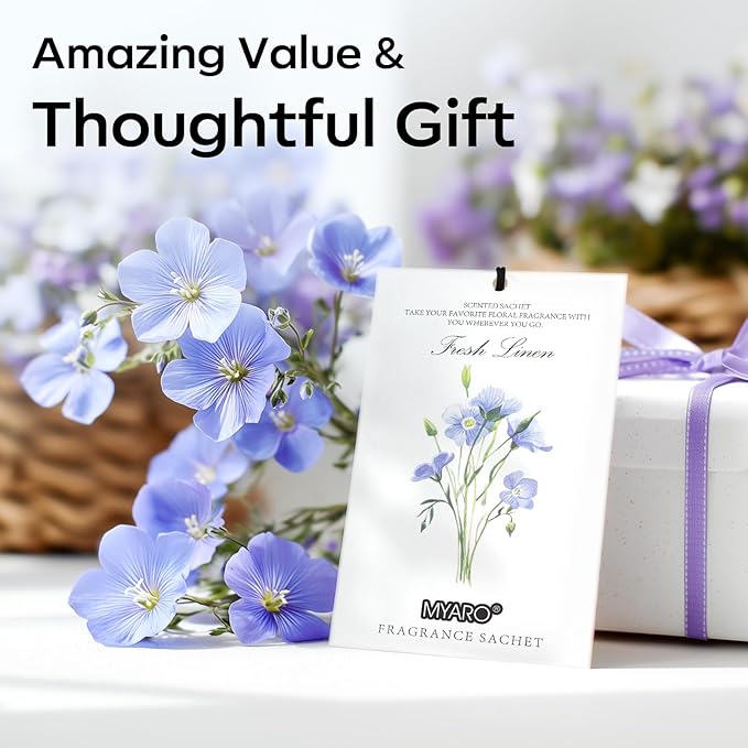 MYARO 12 Packs Linen Scented Sachets for Drawer and Closet, Long-Lasting Sachets Bags Air Freshener Fresh Scents, Potpourri Bags Home Fragrance for Lover