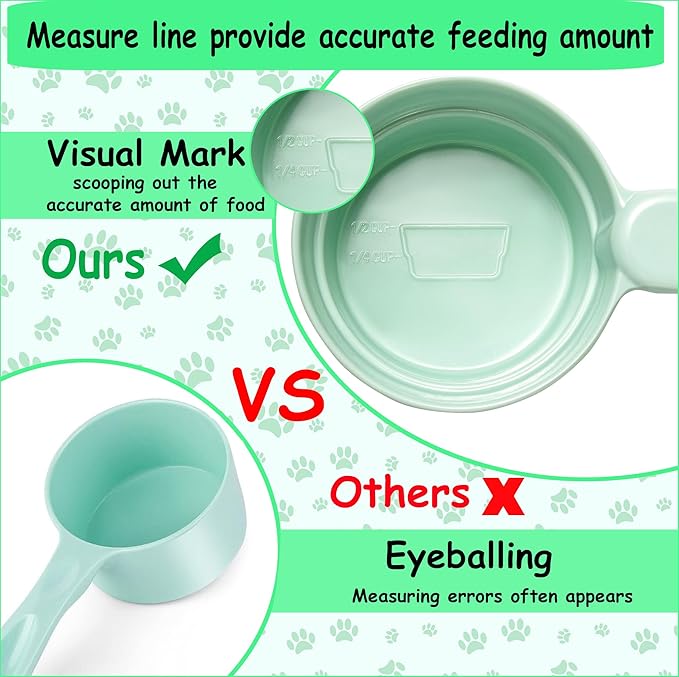 Joyinjojo Dog Cat Food Scoop - Pet Food Scoop Dog Food Measuring Cup 1/2 1/4 Cup, Comfortable Long Handle for Easy to Scoop Food, Mint Green 1/2 Cup