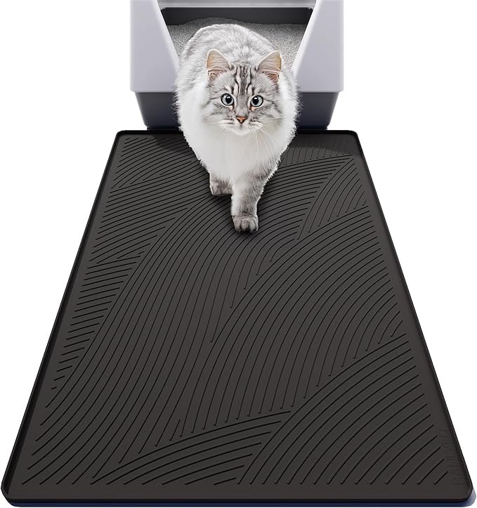 BANLYEO L Cat Litter Mat - 34x22 in, Water Proof, US Designed Kitty Litter Trapping Mat, Easy to Clean, Scatter Control, Odorless, Less Mess and Clean Floors, Pet Supplies for Indoor Cats, Dark Gray