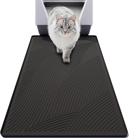 BANLYEO L Cat Litter Mat - 34x22 in, Water Proof, US Designed Kitty Litter Trapping Mat, Easy to Clean, Scatter Control, Odorless, Less Mess and Clean Floors, Pet Supplies for Indoor Cats, Dark Gray